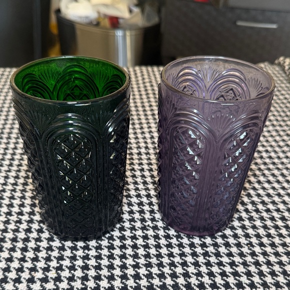 Other - Green and Purple Textured Glass Tumblers